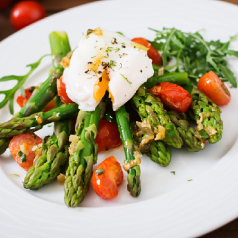 Section 5 Salad Asparagus tomatoes poached egg