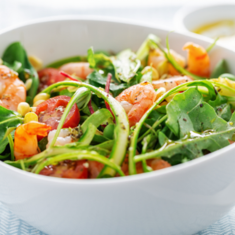 Section 5 Salad Asparagus with prawn and corn